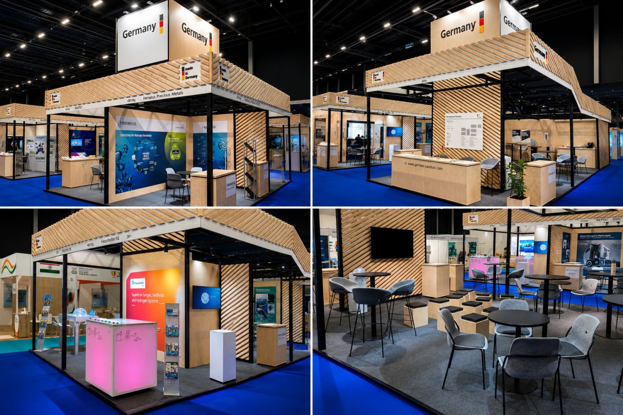 Yesterday, we had the pleasure of once again delivering the joint stand of the German Pavilion by the BMWi at the World Hydrogen Summit &amp; Exhibition in Rotterdam.